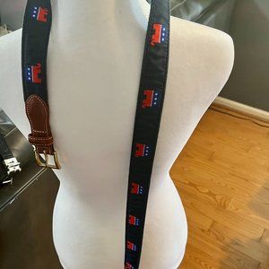 GOP Elephant Leather Tab Belt in Navy on Navy Canvas by Country Club Prep